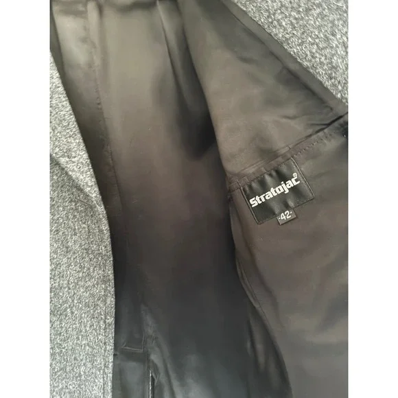 VTG Stratojac Charcoal Grey Wool Blend Double Breasted Overcoat USA Mens sz 42 - Picture 9 of 16